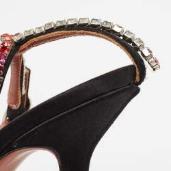 Pre Owned Amina Muaddi Black Satin Gilda Ankle Strap Sandals Size 35