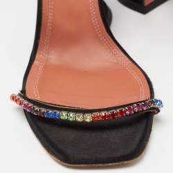 Pre Owned Amina Muaddi Black Satin Gilda Ankle Strap Sandals Size 35