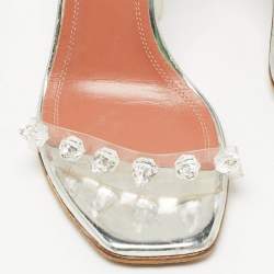 Pre Owned Amina Muaddi Transparent  PVC Julia Crystal Embellished Ankle Strap Sandals Size 35