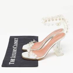 Pre Owned Amina Muaddi Transparent  PVC Julia Crystal Embellished Ankle Strap Sandals Size 35