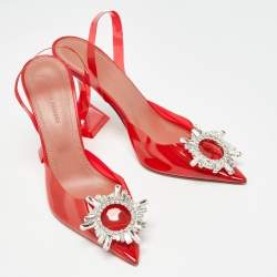 Amina Muaddi Red PVC Begum Slingback Pumps Size 36
