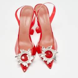 Amina Muaddi Red PVC Begum Slingback Pumps Size 36