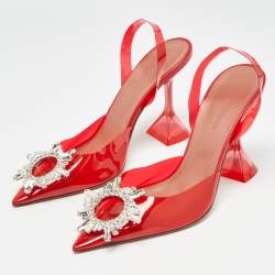 Amina Muaddi Red PVC Begum Slingback Pumps Size 36