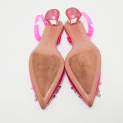 Pre Owned Amina Muaddi Pink PVC Begum Slingback Pumps Size 37
