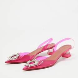 Pre Owned Amina Muaddi Pink PVC Begum Slingback Pumps Size 37