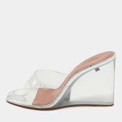 Amina Muaddi Transparent PVC Lupita Wedge Sandals Size 38