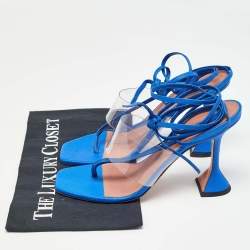 Amina Muaddi Blue Snakeskin Embossed Leather and PVC Zula Sandals Size 40