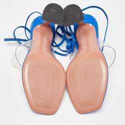 Amina Muaddi Blue Snakeskin Embossed Leather and PVC Zula Sandals Size 40