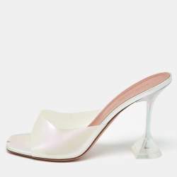 Amina Muaddi White PVC Lupita Slide Sandals Size 40