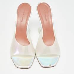 Amina Muaddi White PVC Lupita Slide Sandals Size 40