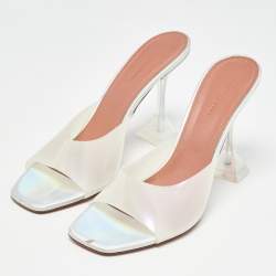 Amina Muaddi White PVC Lupita Slide Sandals Size 40