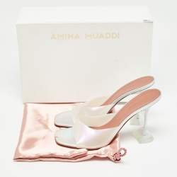 Amina Muaddi White PVC Lupita Slide Sandals Size 40