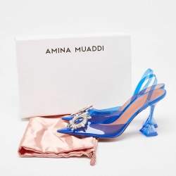 Pre Owned Amina Muaddi Blue PVC Begum Slingback Sandals Size 41
