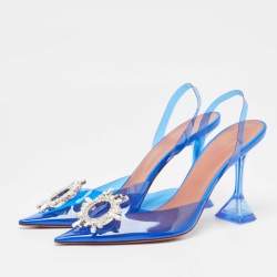 Pre Owned Amina Muaddi Blue PVC Begum Slingback Sandals Size 41