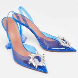 Pre Owned Amina Muaddi Blue PVC Begum Slingback Sandals Size 41