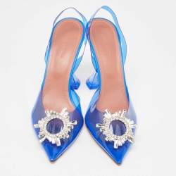 Pre Owned Amina Muaddi Blue PVC Begum Slingback Sandals Size 41