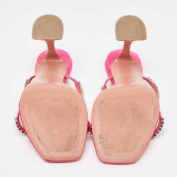 Pre Owned Amina Muaddi Pink Satin Crystal Embellished Gilda Sandals Size 39.5