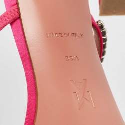 Pre Owned Amina Muaddi Pink Satin Crystal Embellished Gilda Sandals Size 39.5