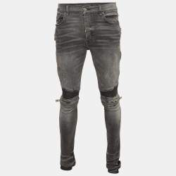 Amiri Grey Washed & Distressed Denim Zipped Jeans L Waist 33"