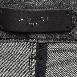 Amiri Grey Washed & Distressed Denim Zipped Jeans L Waist 33"