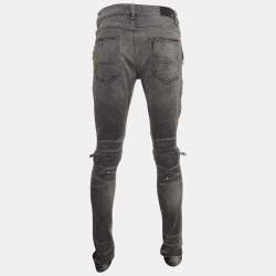 Amiri Grey Washed & Distressed Denim Zipped Jeans L Waist 33"