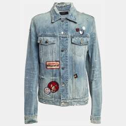 Amiri Blue Distressed Printed Denim Buttoned Front Jacket M