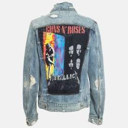Amiri Blue Distressed Printed Denim Buttoned Front Jacket M