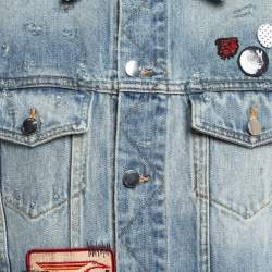 Amiri Blue Distressed Printed Denim Buttoned Front Jacket M