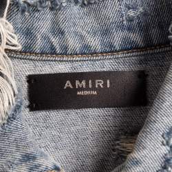 Amiri Blue Distressed Printed Denim Buttoned Front Jacket M
