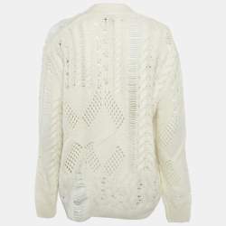 Amiri Off-White Wool and Cashmere Cable Knit Button Front Cardigan XS