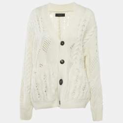 Amiri Off-White Wool and Cashmere Cable Knit Button Front Cardigan XS