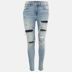 مملوكة مسبقًا بنطلون جينز ضيق أميـري دينم أزرق مرشوش بالطلاء وممزق مقاس متوسط (ميديام) خصر 29 بوصة