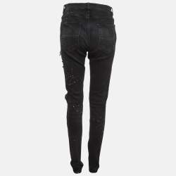 Pre Owned Amiri Black Paint Denim Distressed Jeans L/Waist 32"