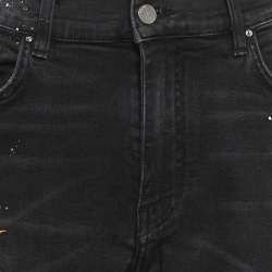 Pre Owned Amiri Black Paint Denim Distressed Jeans L/Waist 32"