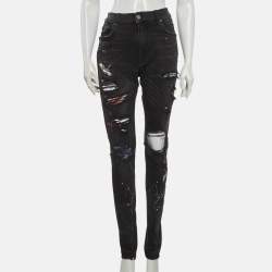 Pre Owned Amiri Black Paint Denim Distressed Jeans L/Waist 32"