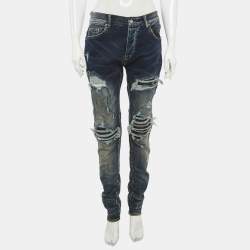 Pre Owned Amiri Blue Distressed Denim Skinny Fit Jeans M/Waist 32"