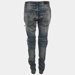 Pre Owned Amiri Blue Distressed Denim Skinny Fit Jeans M/Waist 32"