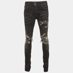 Pre Owned Amiri Black Denim Distressed Skirt Jeans M/Waist 32"