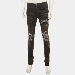 Pre Owned Amiri Black Denim Distressed Skirt Jeans M/Waist 32"