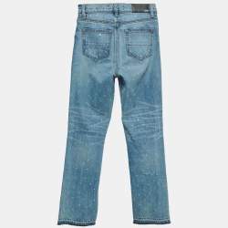 Pre Owned Amiri Blue Ripped Denim Rhinestone Jeans S/Waist 26"