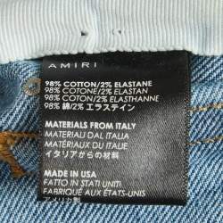 Pre Owned Amiri Blue Ripped Denim Rhinestone Jeans S/Waist 26"