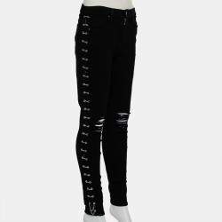 Amiri Black Denim Side Chain Detail Distressed Skinny Jeans M