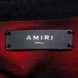 Amiri Red & Black Plaided Flannel Crystal Star Embellished Frayed Hem Shirt S