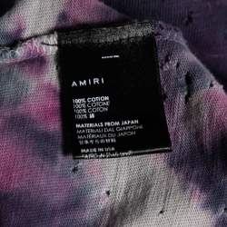 Amiri Purple Tie Dye Printed Cotton Distressed Crew Neck Top L