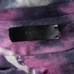 Amiri Purple Tie Dye Printed Cotton Distressed Crew Neck Top L