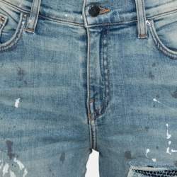 Amiri Blue Distressed Denim Crystal Embellished Inset Detail Skinny Jeans M