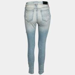 Amiri Blue Distressed Denim Crystal Embellished Inset Detail Skinny Jeans M