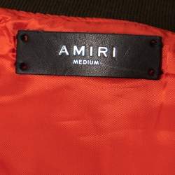Amiri Military Green Nylon Skull Patch Detail Zip Front Bomber Jacket M