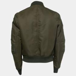 Amiri Military Green Nylon Skull Patch Detail Zip Front Bomber Jacket M