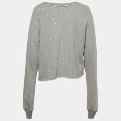 Pre Owned Amiri Grey Distressed Knit Logo Sweatshirt S